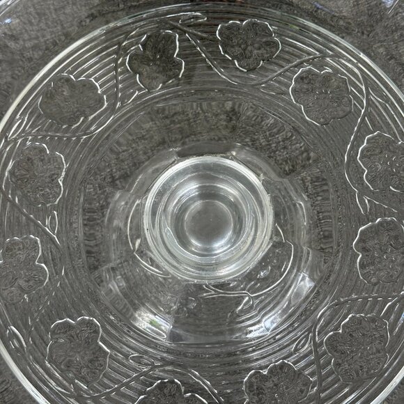 Vintage 12" Cake Pedestal  Savannah Clear Floral Vine Motif by Anchor Hocking - Picture 4 of 5